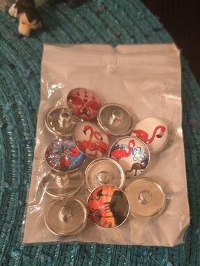 Flamingo Snap Button Charms - Assorted Red/Pink Prints